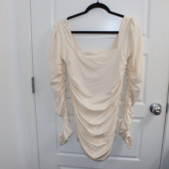 Oh Polly Dresses & Skirts - Oh Polly flatter me Long Sleeve‎ Ruched Mini Dress in oyster white Size 10